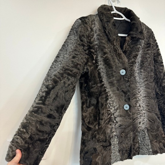 Bisang Couture Fur Mink Coat Small Black Gray Lined Outerwear Button Stripe - Picture 4 of 10